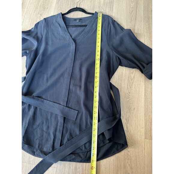 COS Women’s Black Tie Blouse Size 8 V Neck Roll Sleeve Minimalist Career Lyocell - Picture 8 of 8